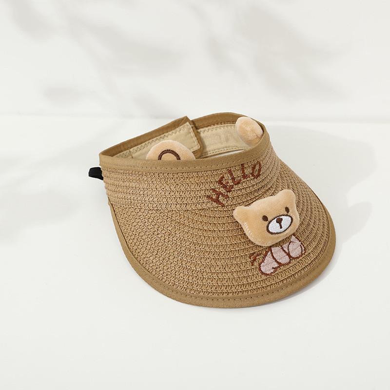 Children's Summer Straw Hat With Wide Brim Cute Bear Ears Breathable Sunshade Cap