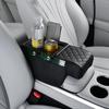 Car Center Console Height Increasing Armrest Cushion Multifunctional PU Leather Armrest Pad with Cup Holder Universal