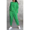Women's Solid Color Round Neck Long Sleeve Suit,Women's Pocket Pants Long Pants Women's Suit