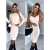 Fashion Autumn Elegant Knitted Womens Dress Sets Winter Solid Long Sleeve Two-piece Dress Winter Sexy Evening Party 2 Piece Dresses 30462