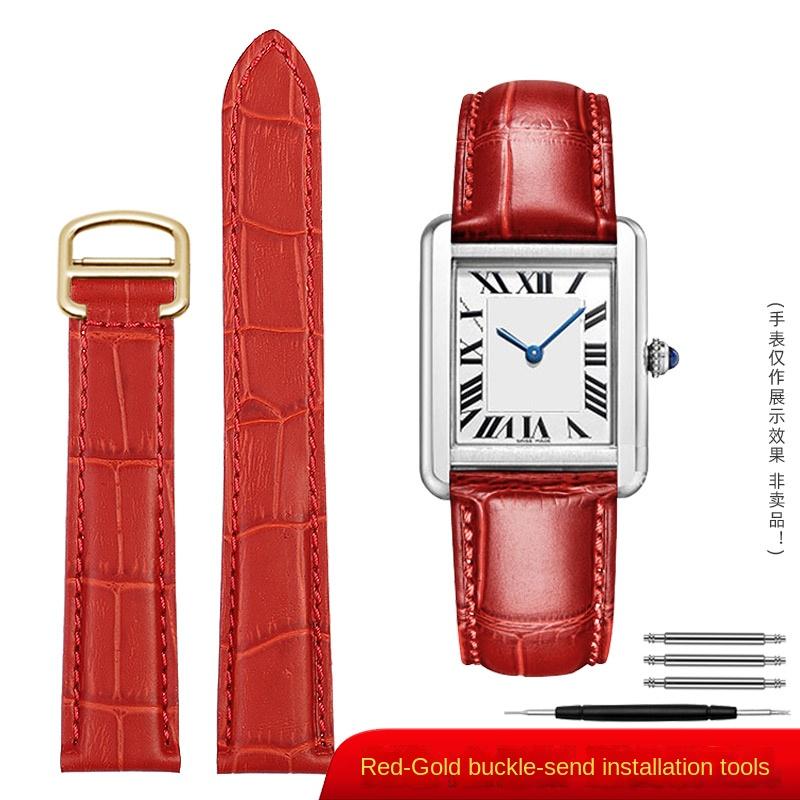 Замена ремешка из натуральной кожи для Cartier Tank Solo, для мужчин и женщин, цепочка для часов, синий, красный, розовый, ремешок для часов, браслет, ремень 16, 18, 20 мм