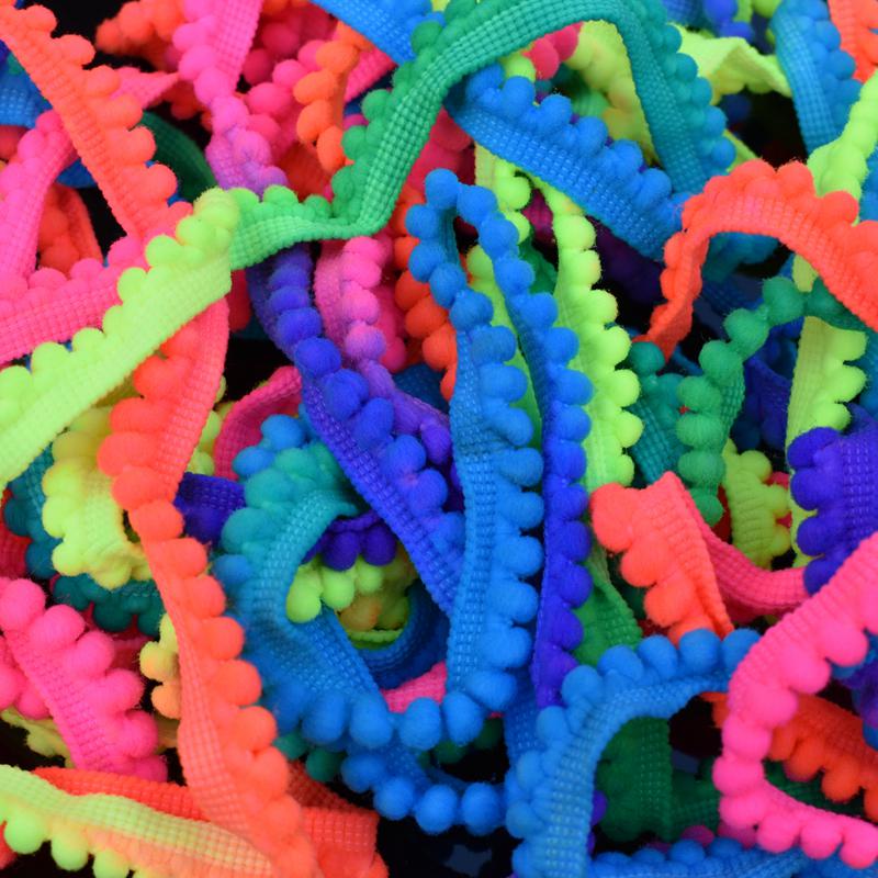 20 Yards, Rainbow Pom Ball Bobble Lace Tassel Fringe Trim DIY Sewing Crafts