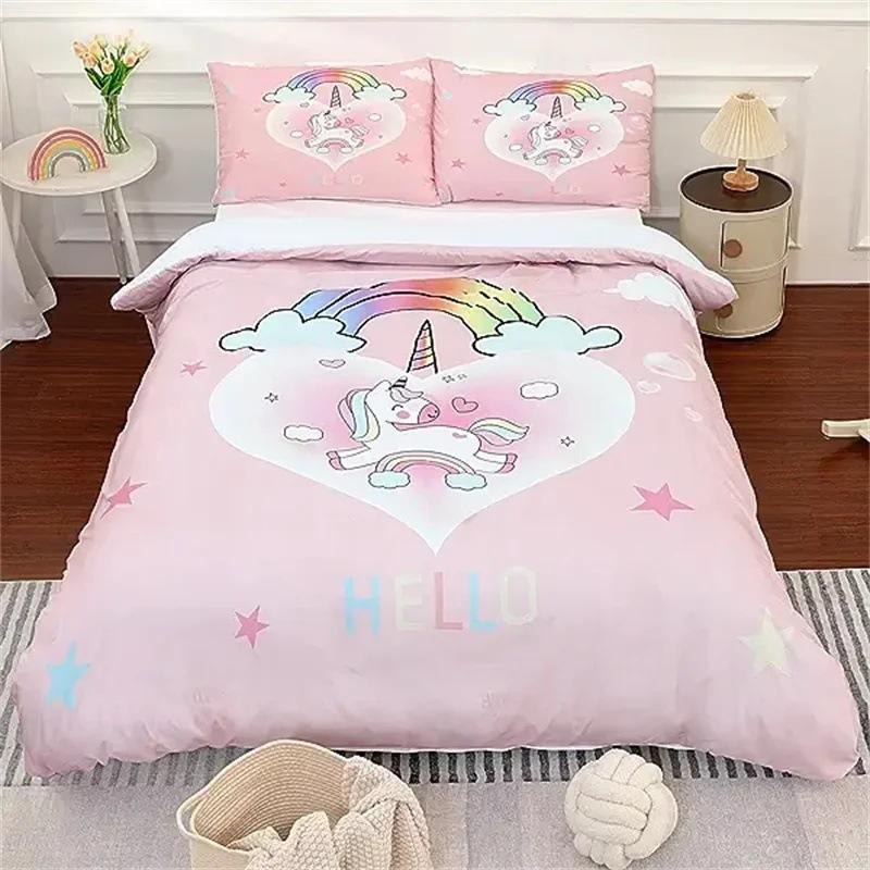 Home textile three-piece color little rainbow cartoon digital printing quilt pillowcase bedding