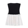 Women's Spring Clothing French Style Sexy Word Collar Sexy Contrast Color Stitching Pleated Silm High Waist A- line Dress