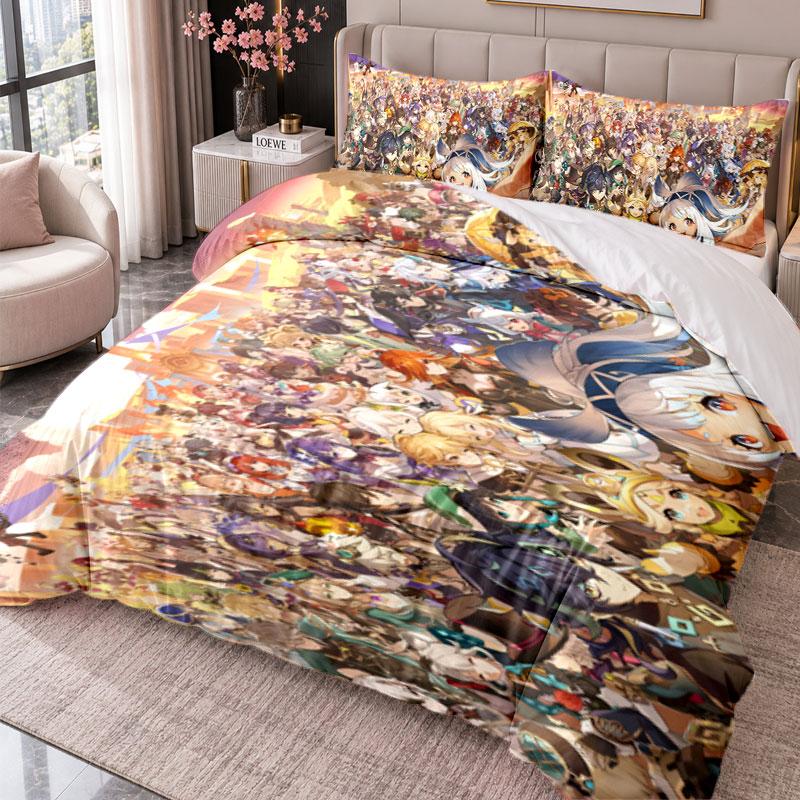 Genshin Impact 3Pcs Bedding Set Duvet Cover With Two Pillowcases For Bedroom Home Decoration