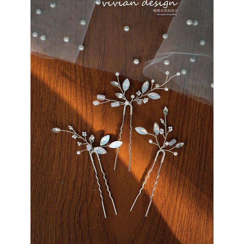 Copper Wire Handmade Beaded Sparkling Hairpin Accessories with Opal, Simple European and American Style Hair Flower for Outdoor Weddings