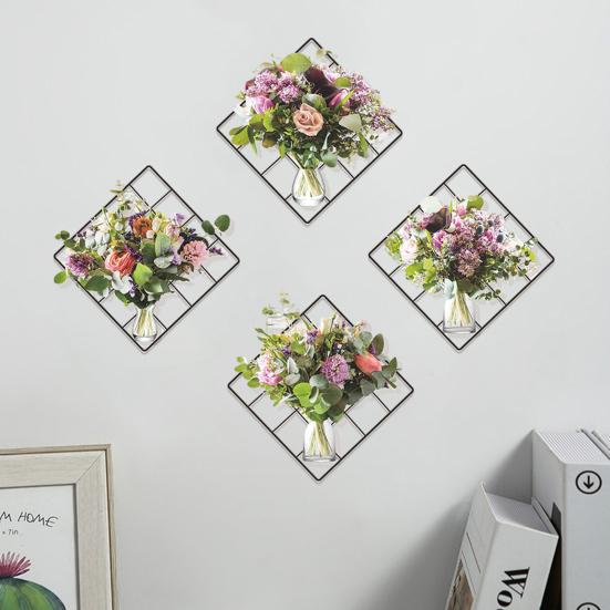 4 шт. моделирование 3D яркий букет цветов вазы сетка декор стены наклейка съемная самоклеящаяся наклейка на стену украшение для офиса и кухни