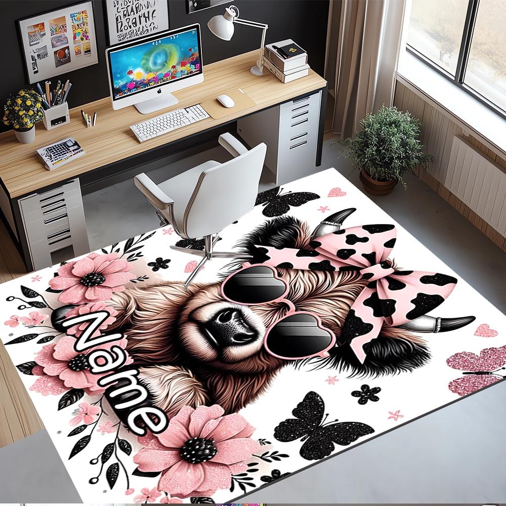 Custom Name Cow Printed Carpet,Rug for Office Chair Living Room Bedroom Kitchen Room Decor Gifts.