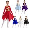 Girls Praise Worship Dance Dress Contrast Color Metallic Patchwork Mock Neck Long Sleeve Asymmetrical Dancewear