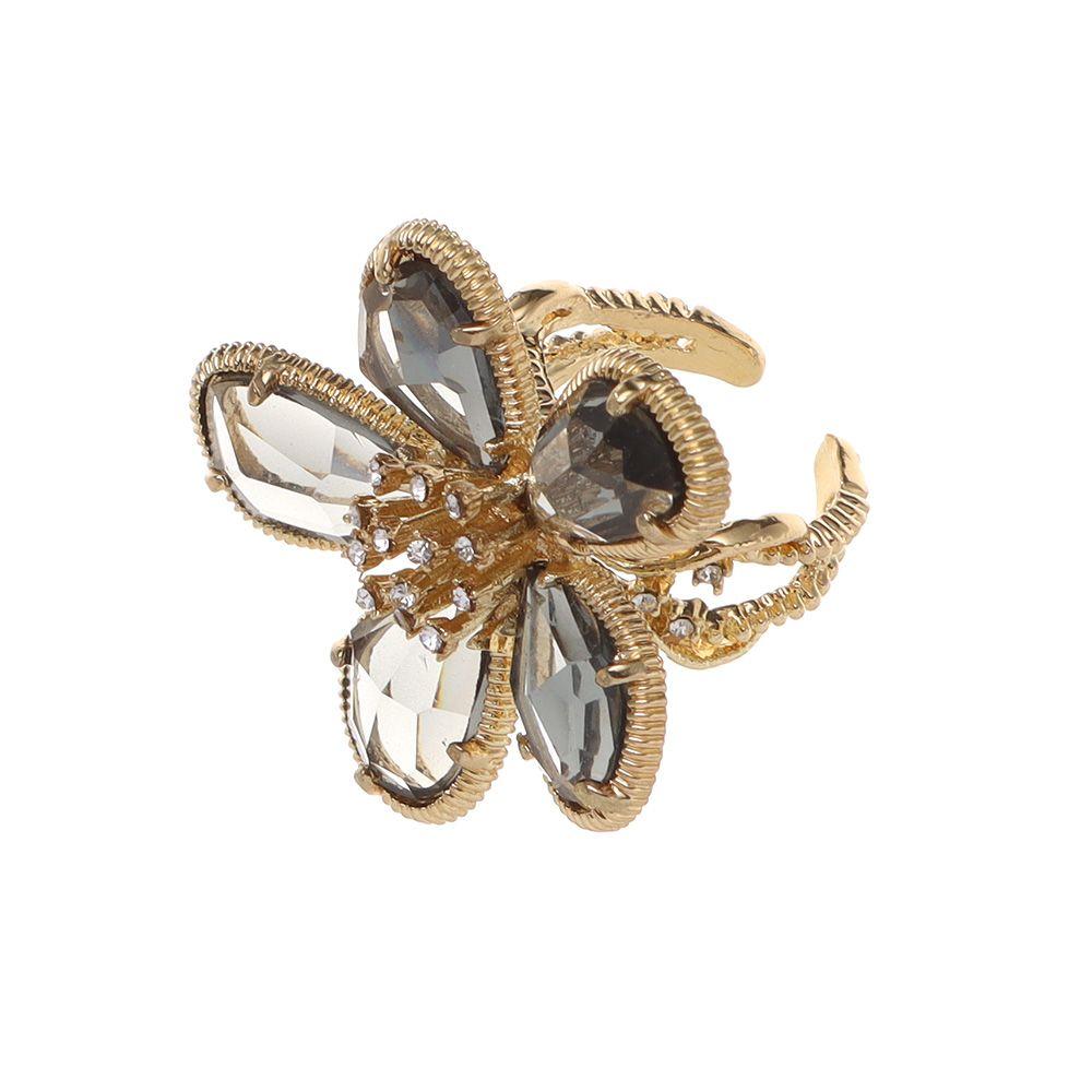 Single Shine Luxury Open Adjustable Fairy Ring Big Flower Crystal Ring Rhinestone Flower