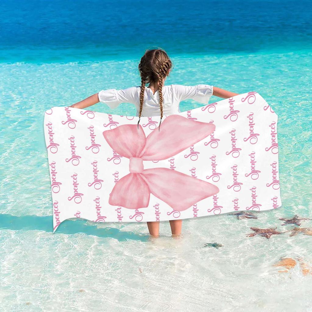 Personalized Big Bow Name Beach Towels For Kids Girls Trip Customize Pool Party Bath Towel With Name Graduation Birthday Gift