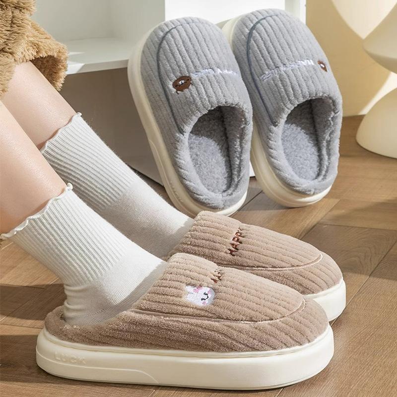 Cotton Slippers Men Autumn Winter Heel Wrap Indoor Home Thick Sole Warm House Anti Slip Plush Slippers Women