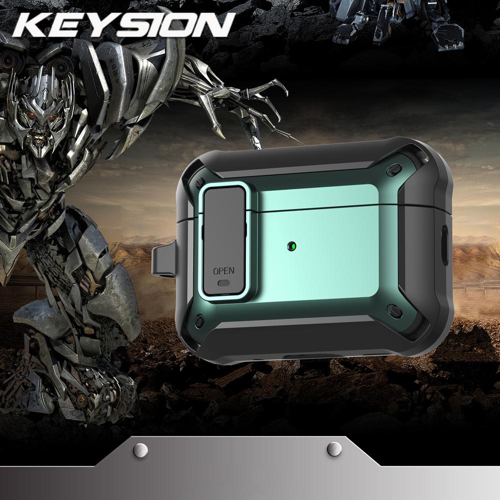 KEYSION Чехол для Bluetooth-наушников для AirPods Pro 3 Мягкий силикон+ПК Ударопрочная задняя крышка с замком-переключателем Карабин для альпинизма