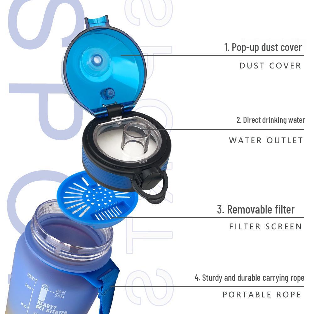 Градиентная спортивная бутылка для воды Tritan - 1 л Пластиковая пищевая фитнес-бутылка