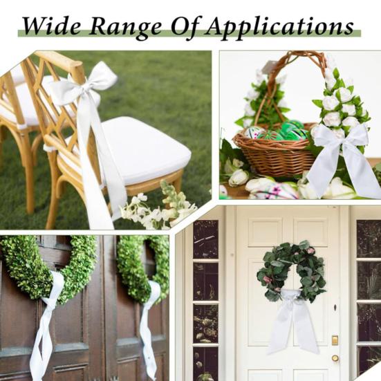 2 Pcs Wreath Sash for Front Door Blank Satin Wreath Sash Embroidery Monogram Plain Ribbon Accessories for Xmas Party Yard Doorway Indoor Outdoor Wall