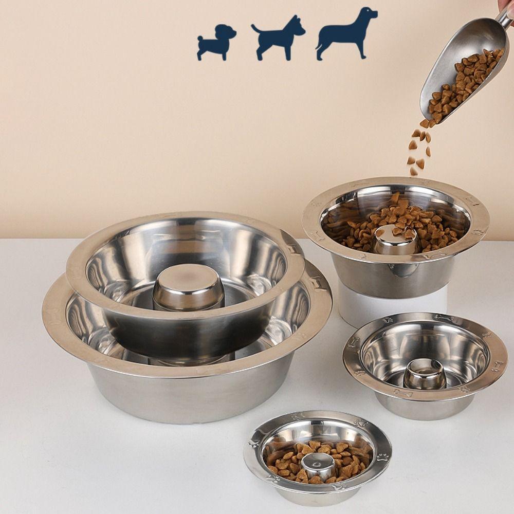 Stainless Steel Pet Slow Feeder Bowl Durable Easy Clean Cat Food Dish Anti-Choke Anti-Slip Dog Water Bowl for Cat Dog