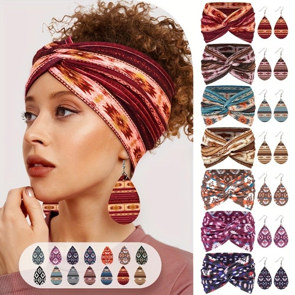 3pcs Ankara Print Women's Hairband Set Boho Women's Earrings Set Sports Wear