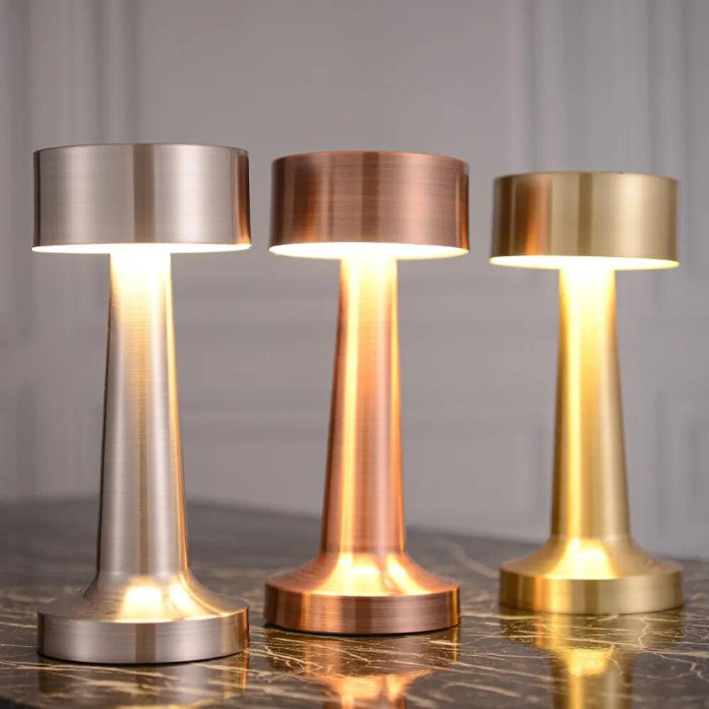 1PC Tricolor Dimming Retro Table Lamp Metal Touch Decor for Bar Coffee Table Restaurant Decoration Light Desk LED Rechargeable Night