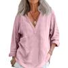 Женская повседневная свободная модная рубашка с длинным рукавом из хлопка и льна, однотонная, в стиле ретро, с V-образным вырезом