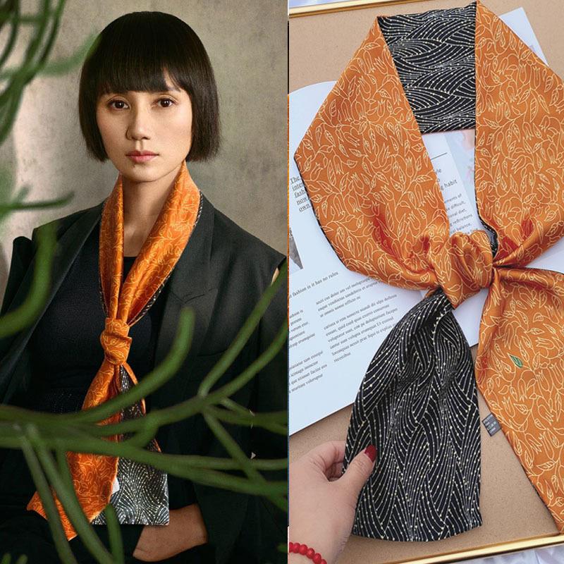 Luxury Design Women Summer Long Silk Scarf Hair Headband Foulard Skinny Bag Scarves Neckerchief Lady Shirt Decorative Streamers