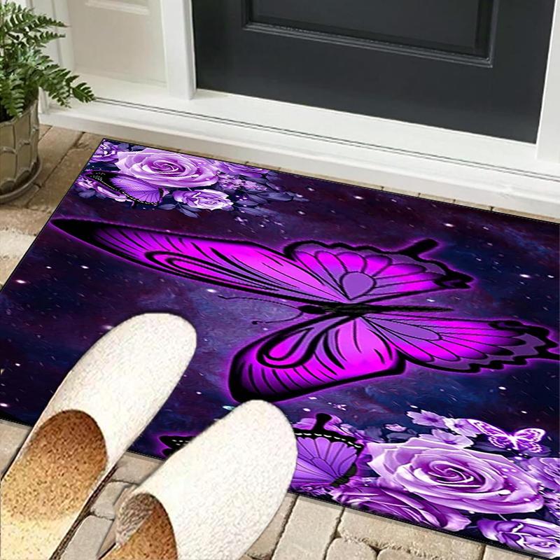 Purple Butterfly Garden Office Rug Chair Mat, Entryway Carpet, Suitable for Front Door, Bedroom, Living Room, Desk, Holiday Gift