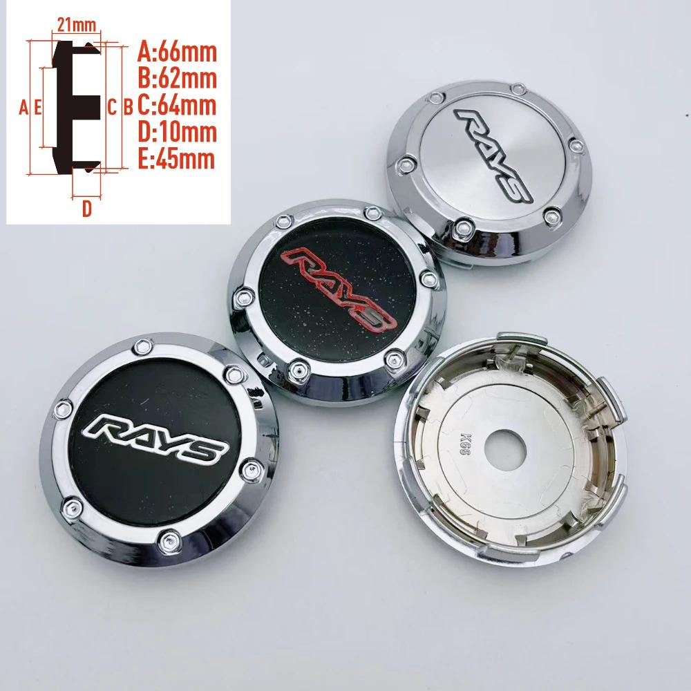 4pcs 66mm 62mm Car Wheel Center Caps With RAYS Logo Emblem Badge Wheel Hub Center Dust Cover Rim Hubcaps Car Styling Accessories