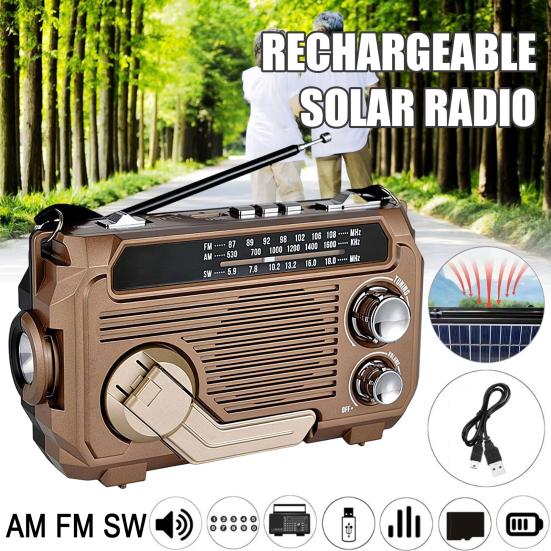 Solar Hand Crank Emergency Radio Rechargeable Waterproof Bluetooth-compatible Speaker AM/FM Solar Powered