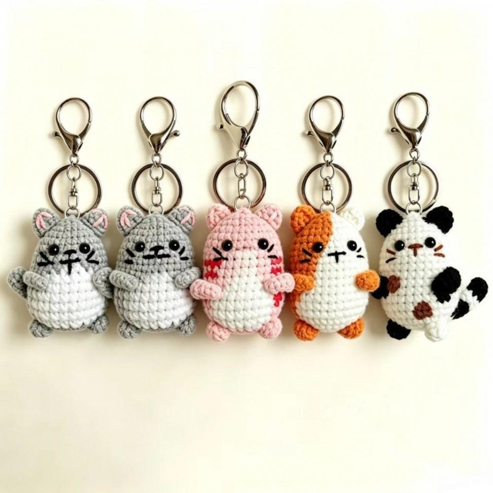 Handmade Hand Cat Keychain Handwoven Yarn Kitty Bag Charm Crochet Kitten Keyring  Backpack Decor