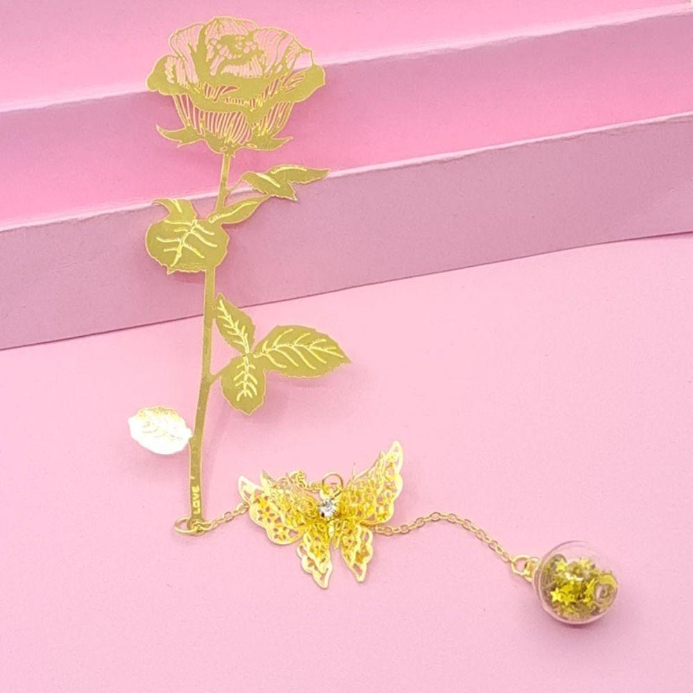1 Set With Gift Box Metal Bookmark Golden Golden Rose Bookmarks Valentine's Day Gift   Student