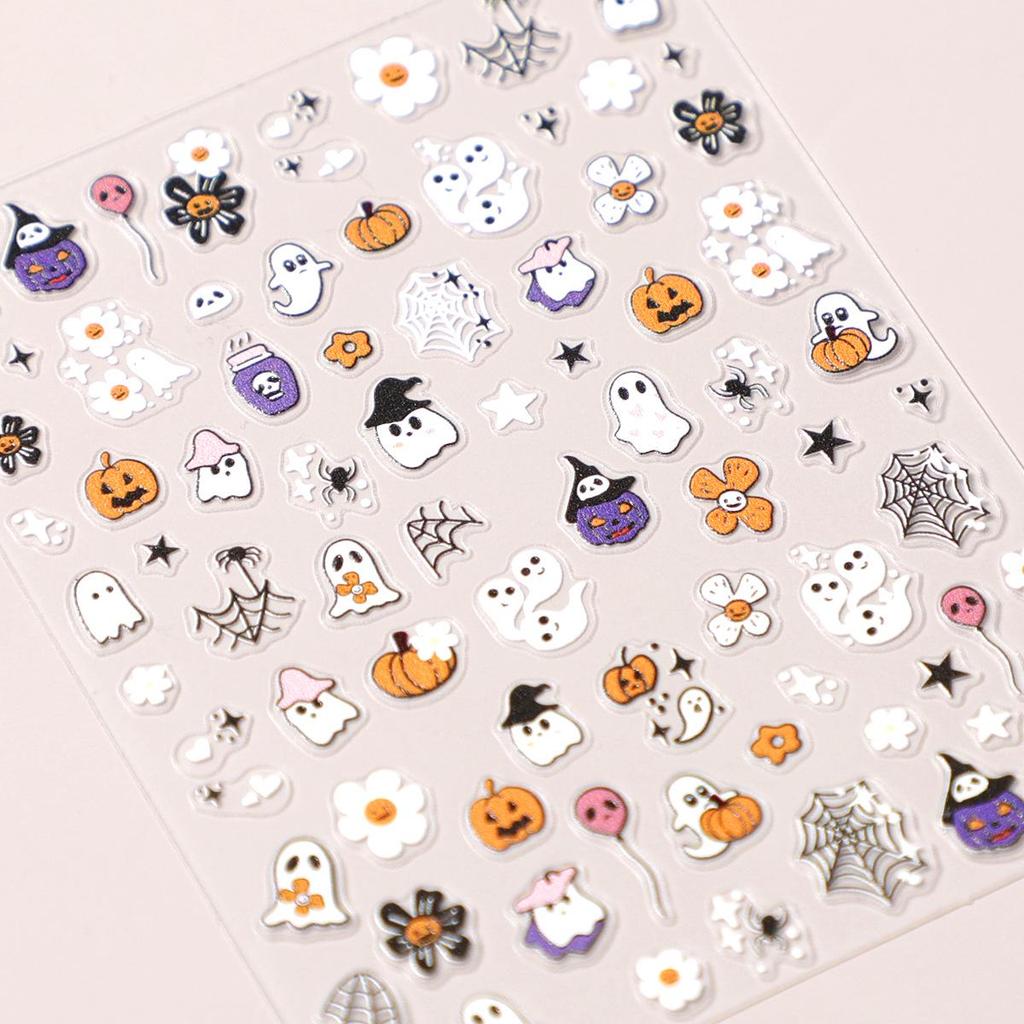 Halloween Cartoon Ghost & Spider Nail Stickers - Cute Internet Celebrity Design with Lip Back Adhesive