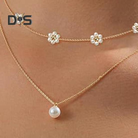 Золотое ожерелье из искусственного жемчуга, позолоченное многослойное ожерелье, цветочный дизайн, колье из искусственного жемчуга, ювелирные изделия, подарки на свадьбы, вечеринки