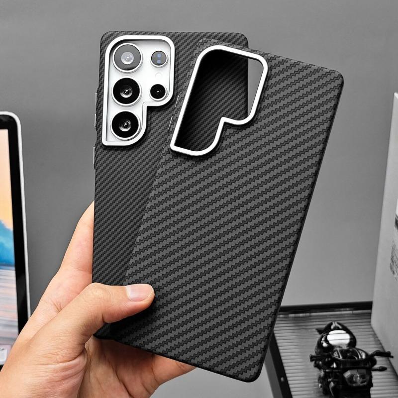 Для Samsung Galaxy S26 S25 Ultra Galaxy S24 S23 Plus Чехол Магнитный Матовый Узор из Углеродного Волокна Жесткая Крышка Металлическая Рамка для Линзы Оболочка