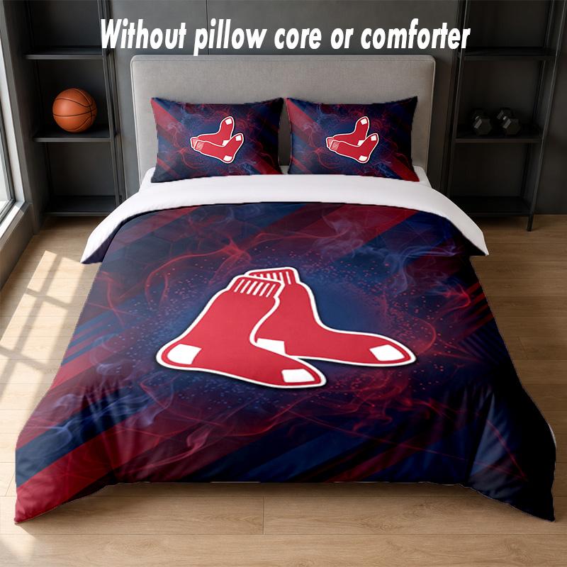 Boston Red Sox Design Bed Bedding Set 1 Duvet Cover + 2 Pillowcases Soft Breathable Household Bed Linens
