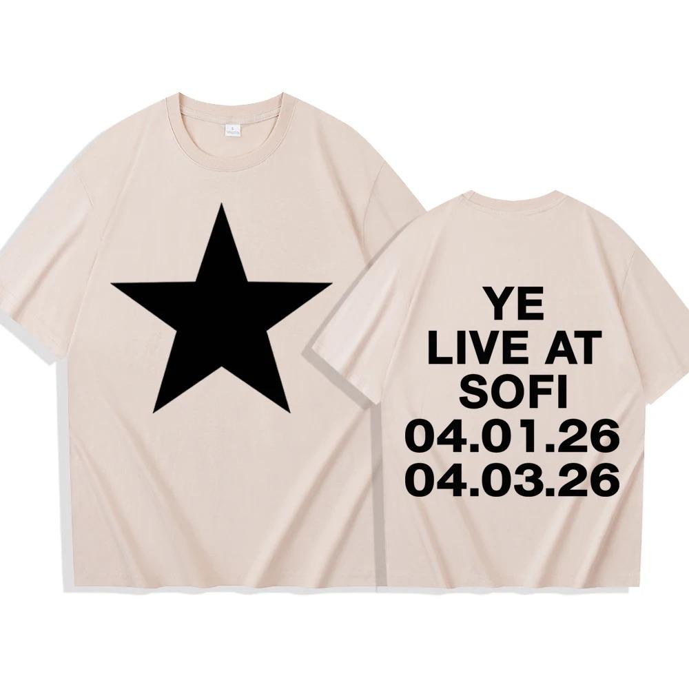 Летняя мода 2026 Модная футболка Мужчины Женщины Винтажный топ Bully Kanye West Ye Live At Sofi Футболка Мужчина Женщина Харадзюку Короткий рукав Круглый вырез Повседневная рубашка