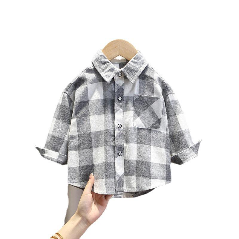 Рубашка в клетку с длинным рукавом для мальчиков — повседневный топ для младенцев и малышей на весну и осень 2023 г.