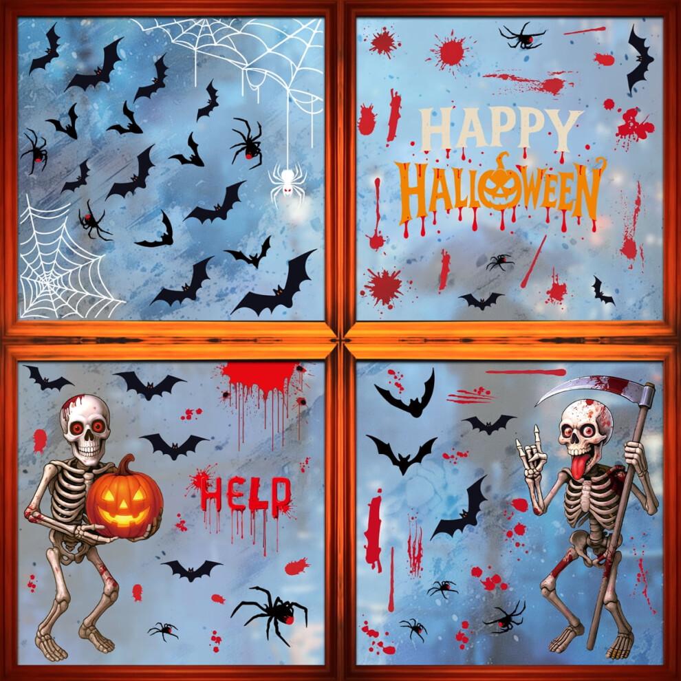 Spooky Halloween Window Clings: Bloody Spiders, Skeleton Hands & Bats – Realistic DIY Wall Decals for Windows, Party Favors