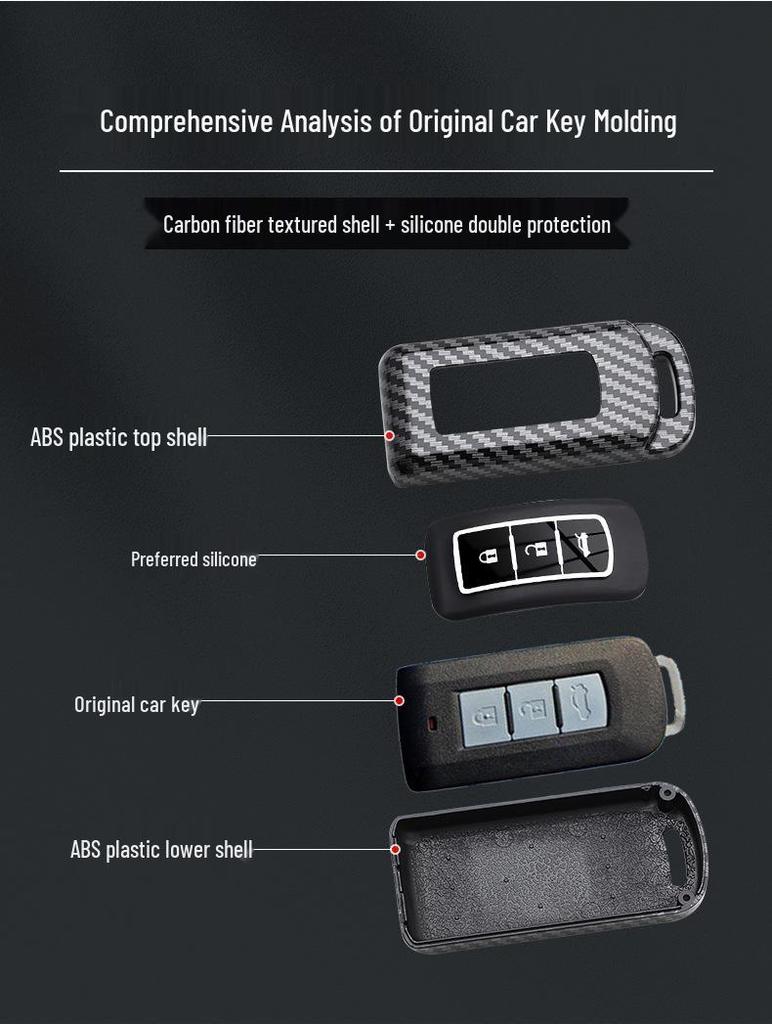 Mitsubishi Key Cover: Carbon Fiber Textured Full Coverage for Outlander, ASX, Escape, Lancer