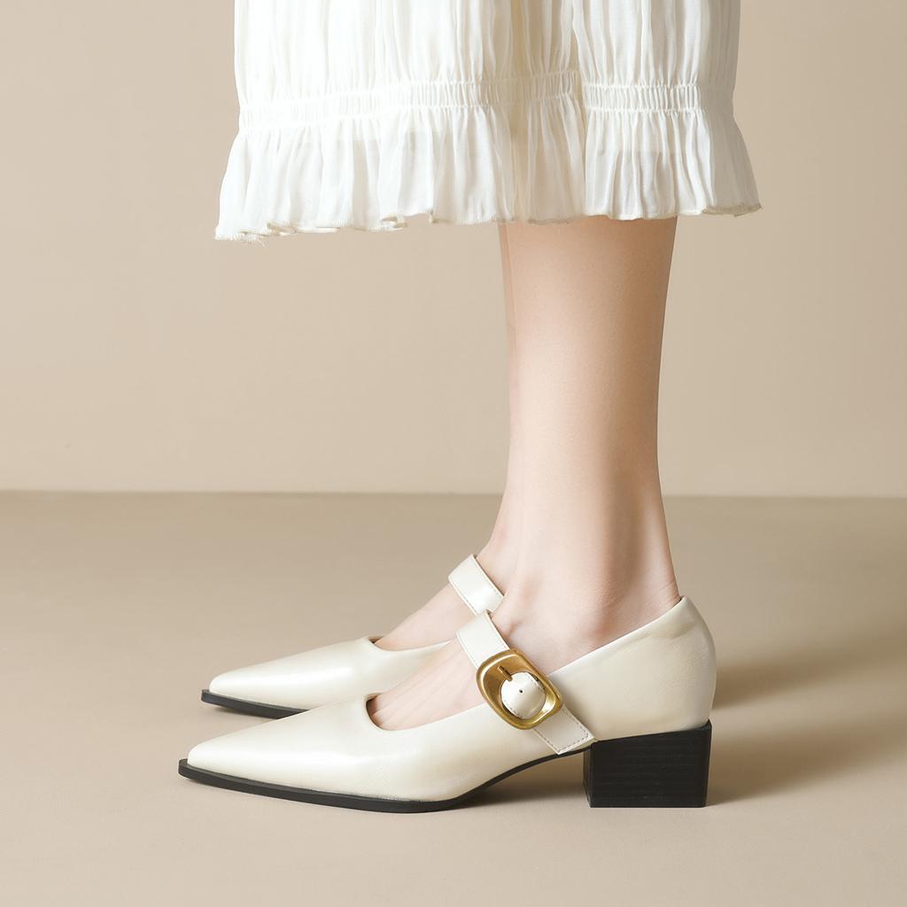 Девушка Вэйвэй 108-8 Французские остроносые туфли Мэри Джейн на толстом каблуке 2025 года, новое слово с неглубоким отверстием, высокие каблуки для женщин