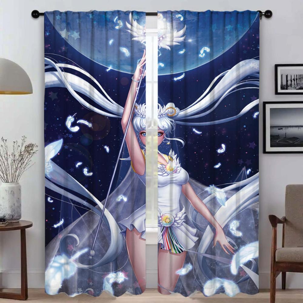 Blackout Curtain for Room 2 Panel Sailormoon Shades Halloween Decoration Anti-mosquito Curtains Tulle for Bedroom Partition Home
