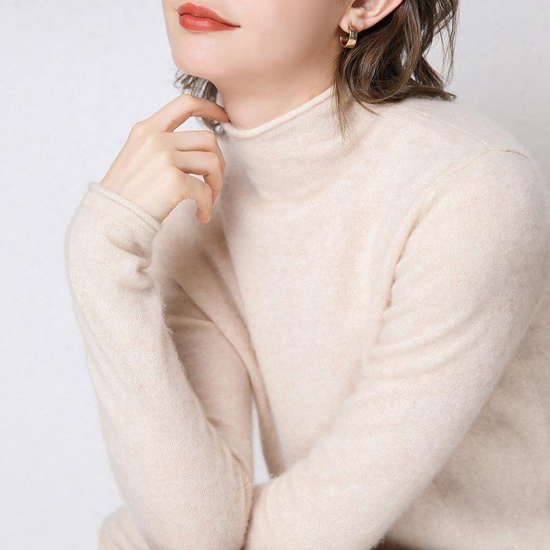 Женский свитер с полуворотом из мериносовой шерсти - 100% чистая шерсть, закрученный край, осенне-зимний трикотажный пуловер