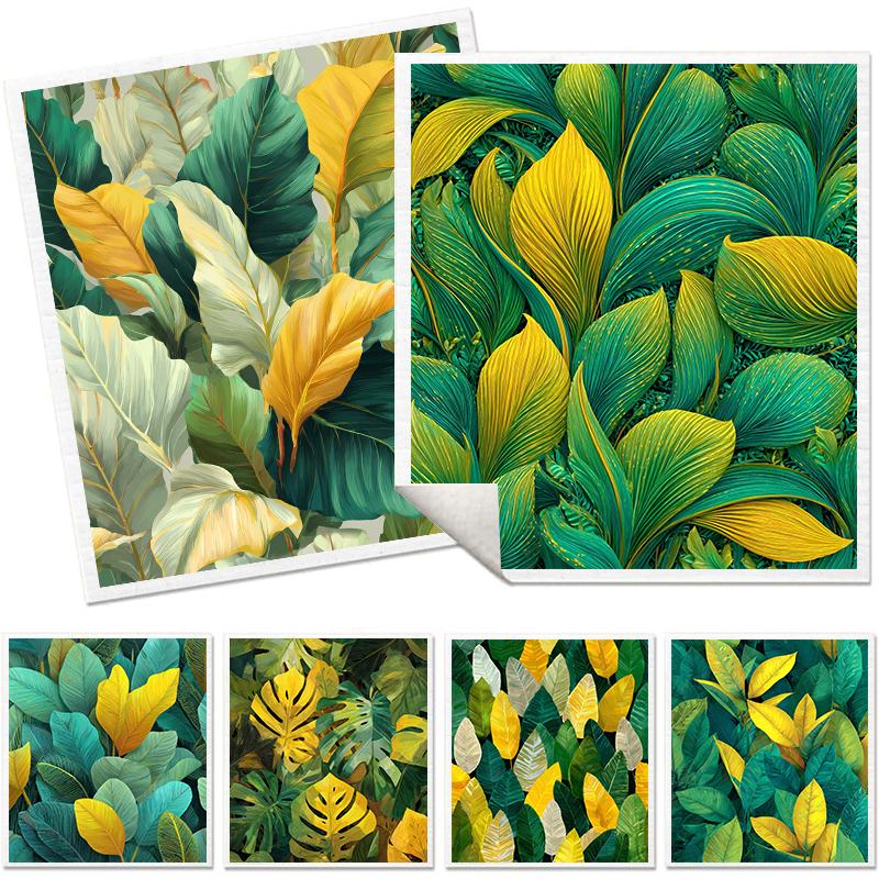 6 шт. Салфетки для мытья посуды шведские с принтом зеленых листьев, Экологичные кухонные тряпки, Впитывающие кухонные полотенца, Многоразовые моющиеся чистящие салфетки