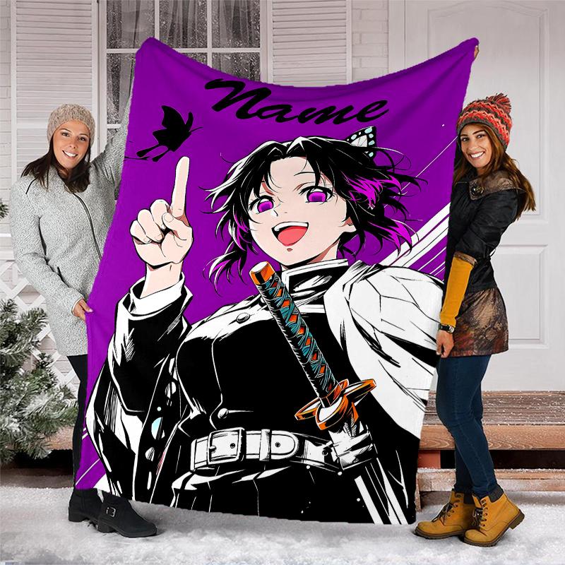 Personalized Custom Name Blanket - Demon Slayer character theme Print Design,Blanket for Sofa,Bed,Travel,Camping - Soft and Warm, Great Gift