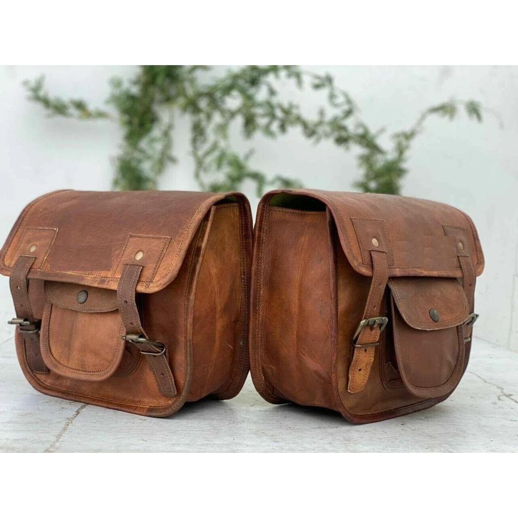 Bag Pouch Panniers Both Side Luggage Combo of 2 Bags Leather Motorcycle Saddle