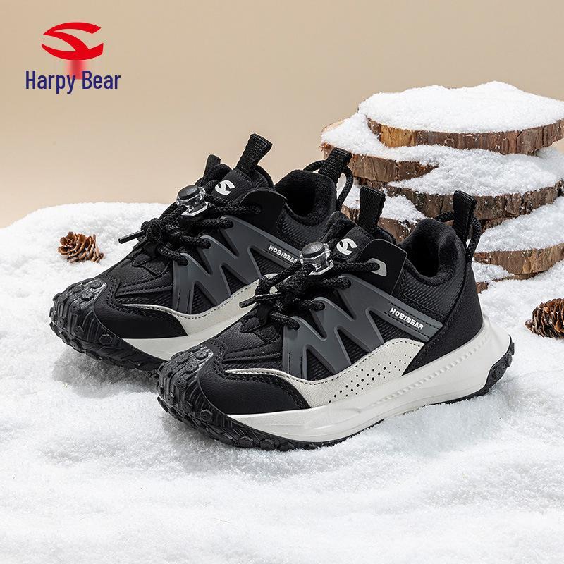 Детские хлопковые кроссовки Habi Bear для мальчиков и девочек с бархатной подкладкой и подошвой из материала Durian для зимы