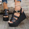 Fashion Wedge Heel Roman Sandals 2025 New Summer High Heel Thick-soled Women's Shoes Fashionable One-word Buckle Platform Sandals