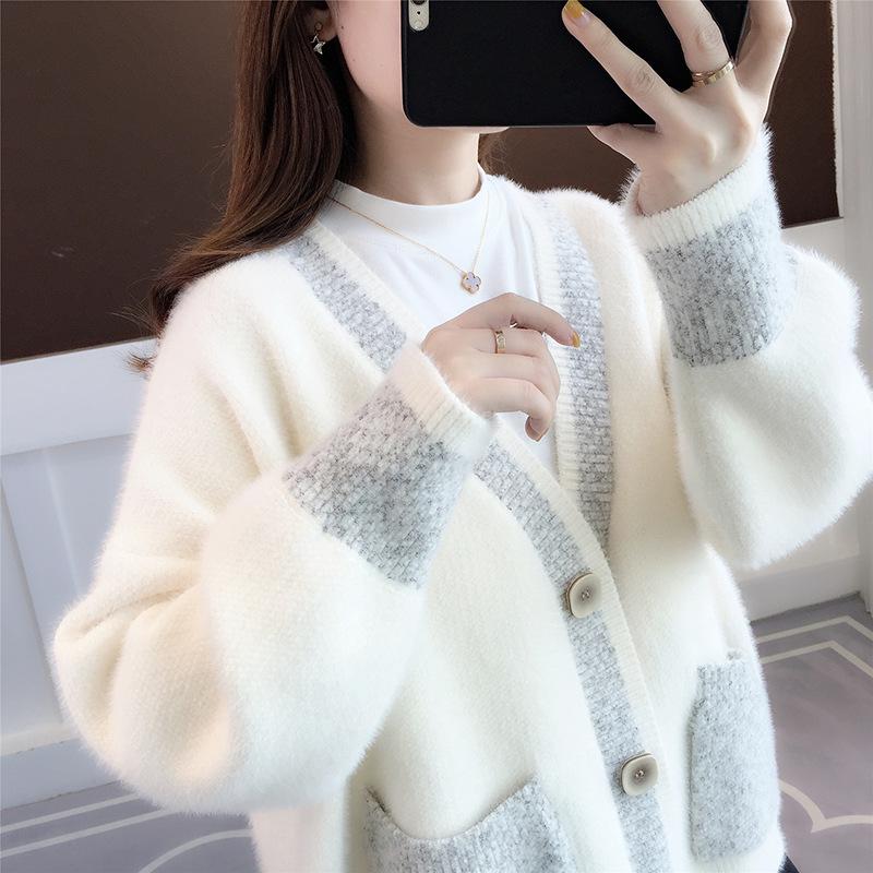2024 Women's Mink Fleece Knit Cardigan - Loose Fit Sweater for Early Autumn