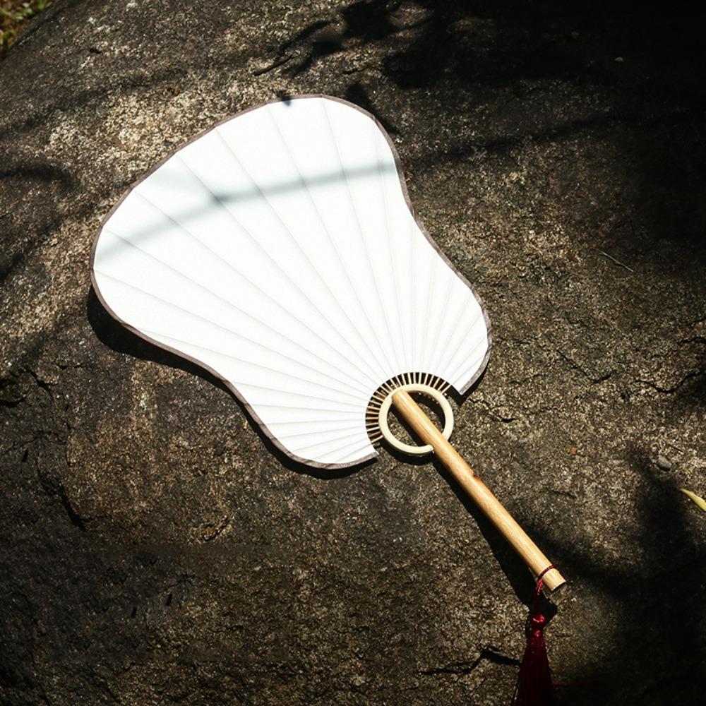 Handmade Japanese Style DIY Fan Bamboo Handle Round Fan Hand Painted Fan  Painting Creation