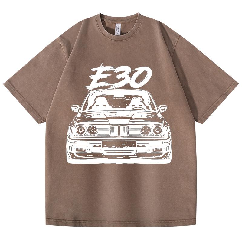 Футболка в стиле ретро с эффектом потертости E30 Car 100% хлопок футболка флисовая толстая теплая женская мужская хип-хоп футболка с круглым вырезом