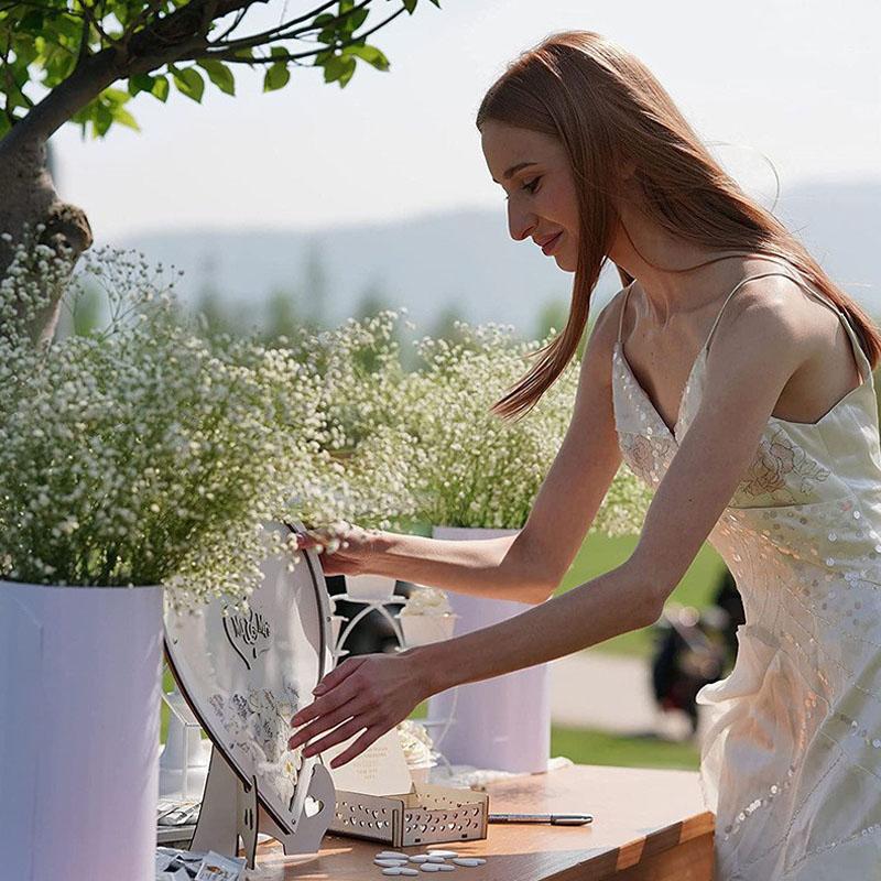 Heart Shaped Frame Wooden Love Signature Guest Book Rustic Drop Box With Heart Tags Wedding Birthday Party Props Desktop Decor