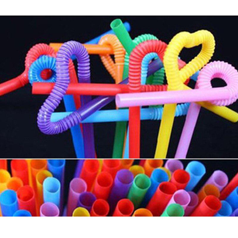 100PCS 10-Inch Extra Long Multi-Colored Flexible Bendy Disposable Plastic Drinking Straws BPA-Free